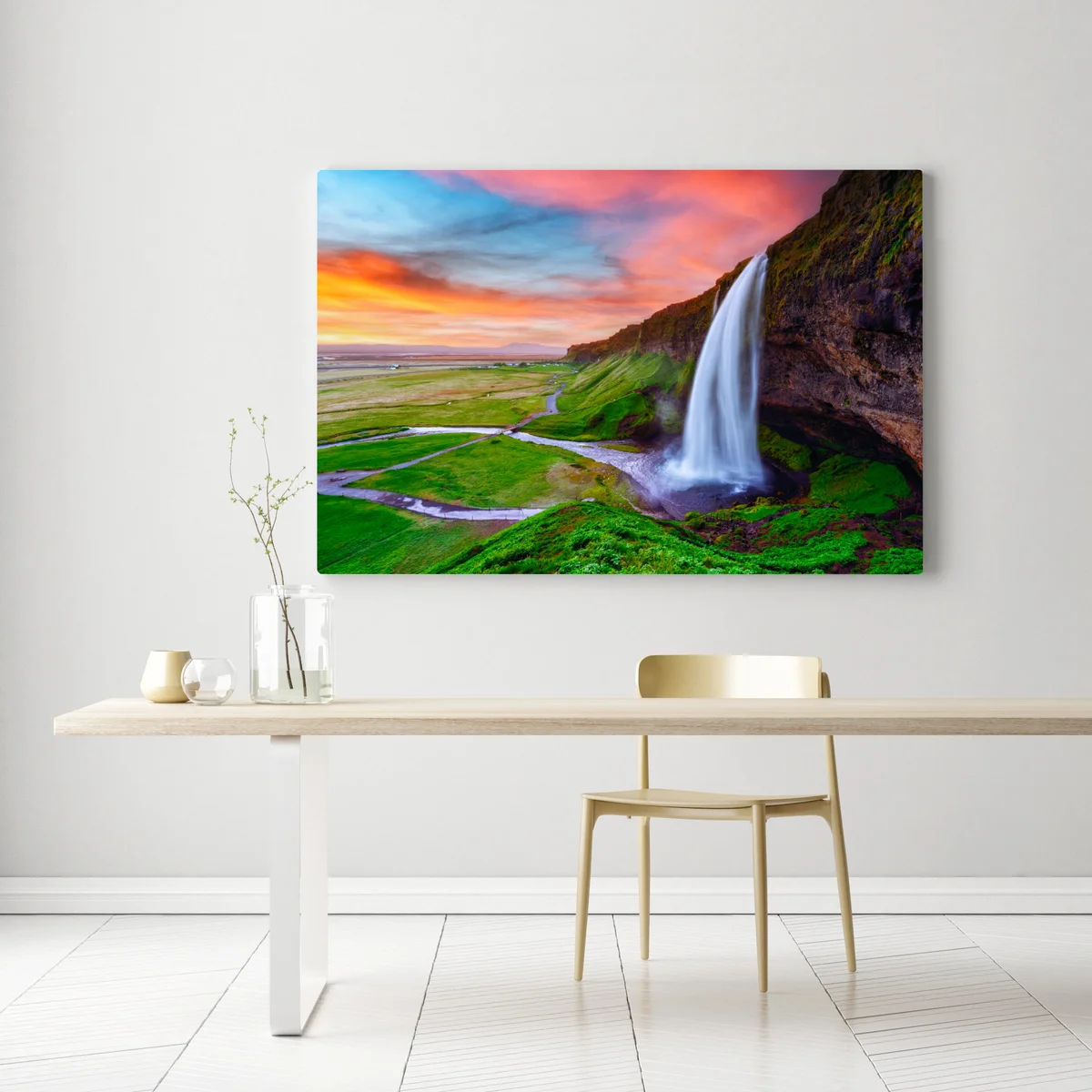 Leinwandbild wasserfall Seljalandsfoss bei sonnenuntergang Leinwandbild wasserfall Seljalandsfoss bei sonnenuntergang