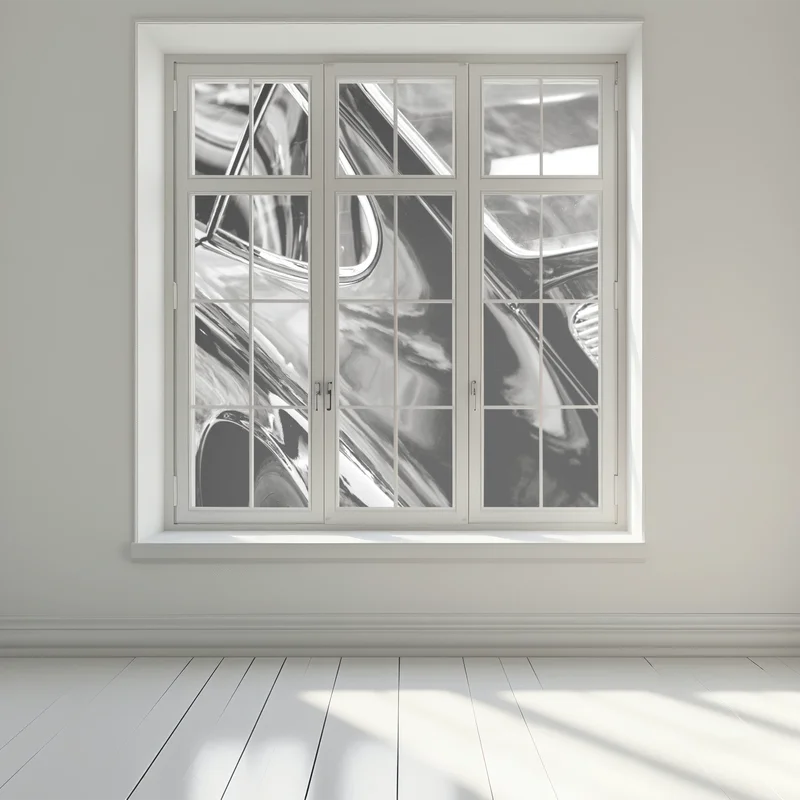 Naklejka na okno zabytkowy tył samochodu w czerni i bieli