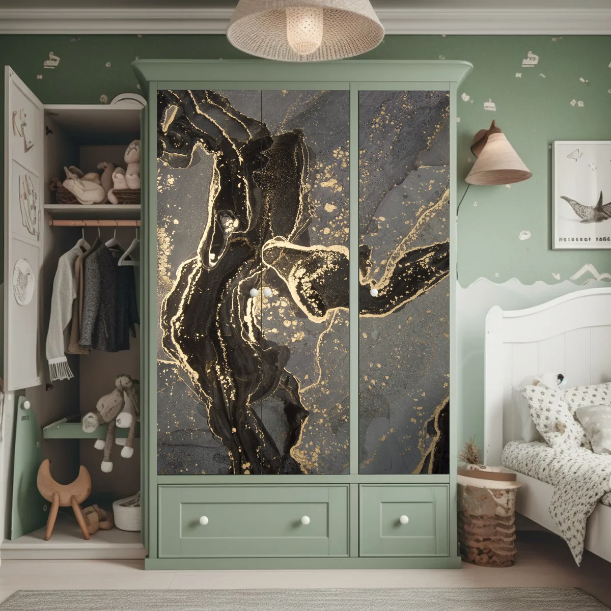 Schrankaufkleber luxuriöser schwarz-goldener marmor abstrakt Schrankaufkleber luxuriöser schwarz-goldener marmor abstrakt