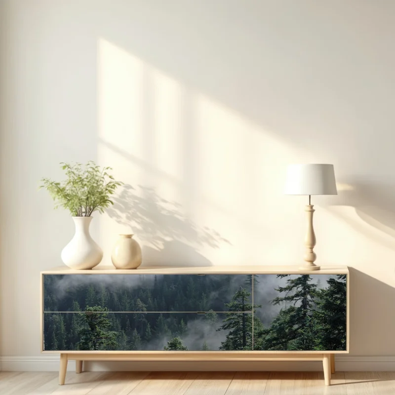 Repositionierbarer Aufkleber nebliger wald vom Larch Mount, Oregon