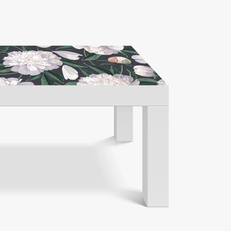 Tischaufkleber und Schreibtischaufkleber weißes pfingstrosenmuster auf schiefergrauem hintergrund