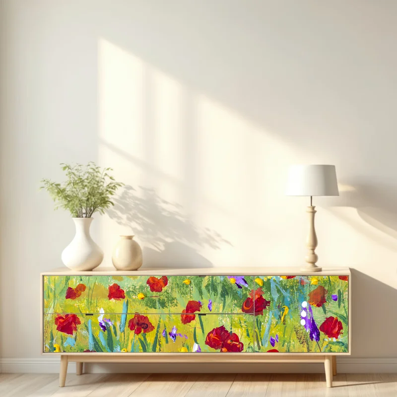 Repositionierbarer Aufkleber impressionistische mohnwiese Repositionierbarer Aufkleber impressionistische mohnwiese