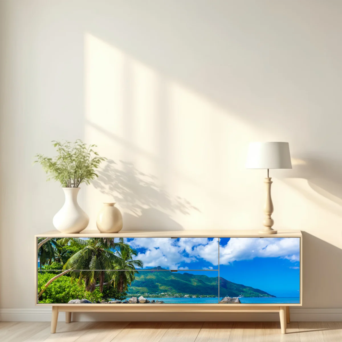 Repositionierbarer Aufkleber Baie Beau Vallon tropischer strand Repositionierbarer Aufkleber Baie Beau Vallon tropischer strand