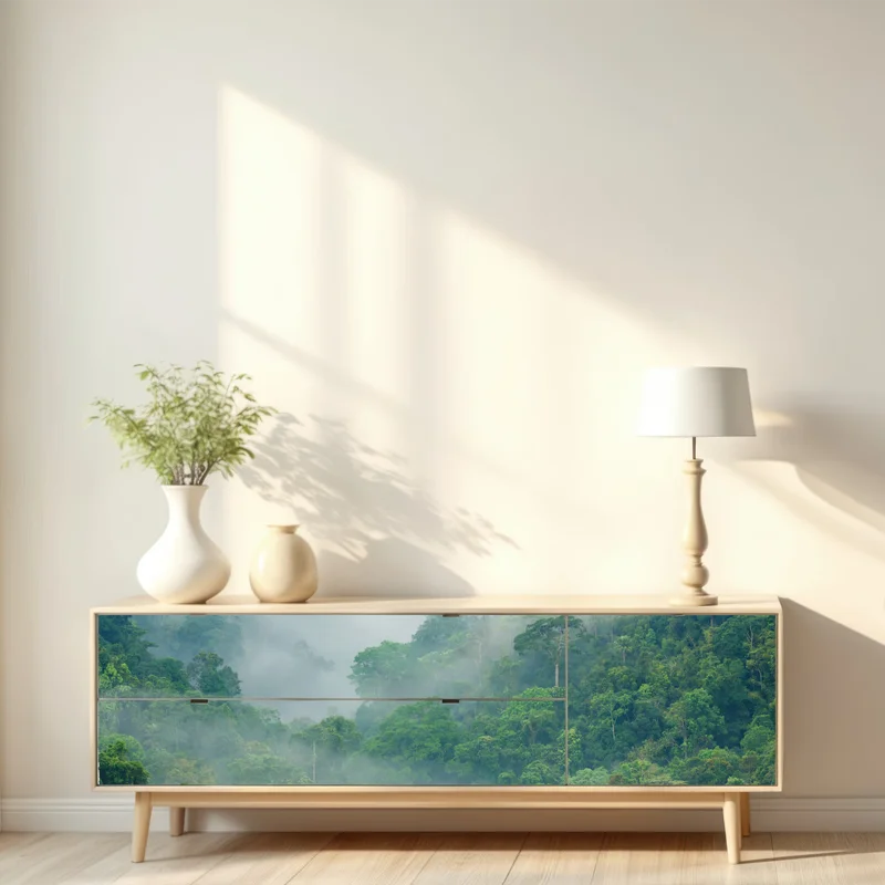 Repositionierbarer Aufkleber morgendlicher nebel über Kaeng Krachan