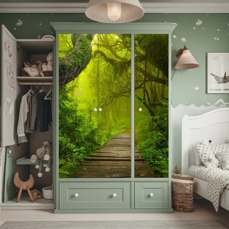 Schrankaufkleber mystischer grüner waldpfad