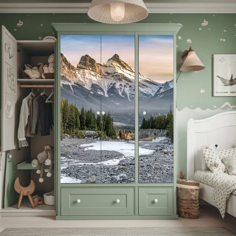 Schrankaufkleber majestätische berggipfel und kiefernwald Schrankaufkleber majestätische berggipfel und kiefernwald