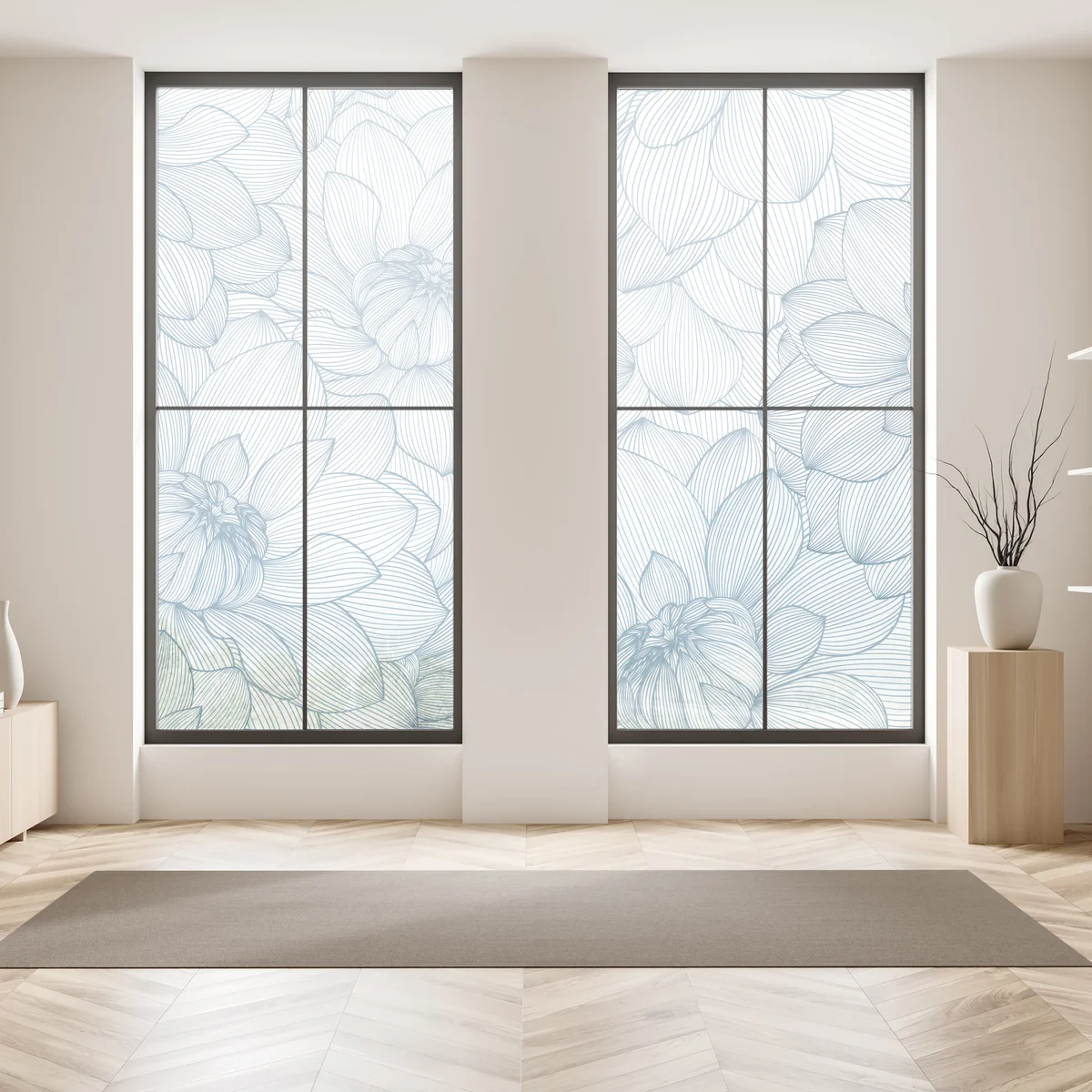 Fensteraufkleber zartes blaues blumenlinienmuster Fensteraufkleber zartes blaues blumenlinienmuster