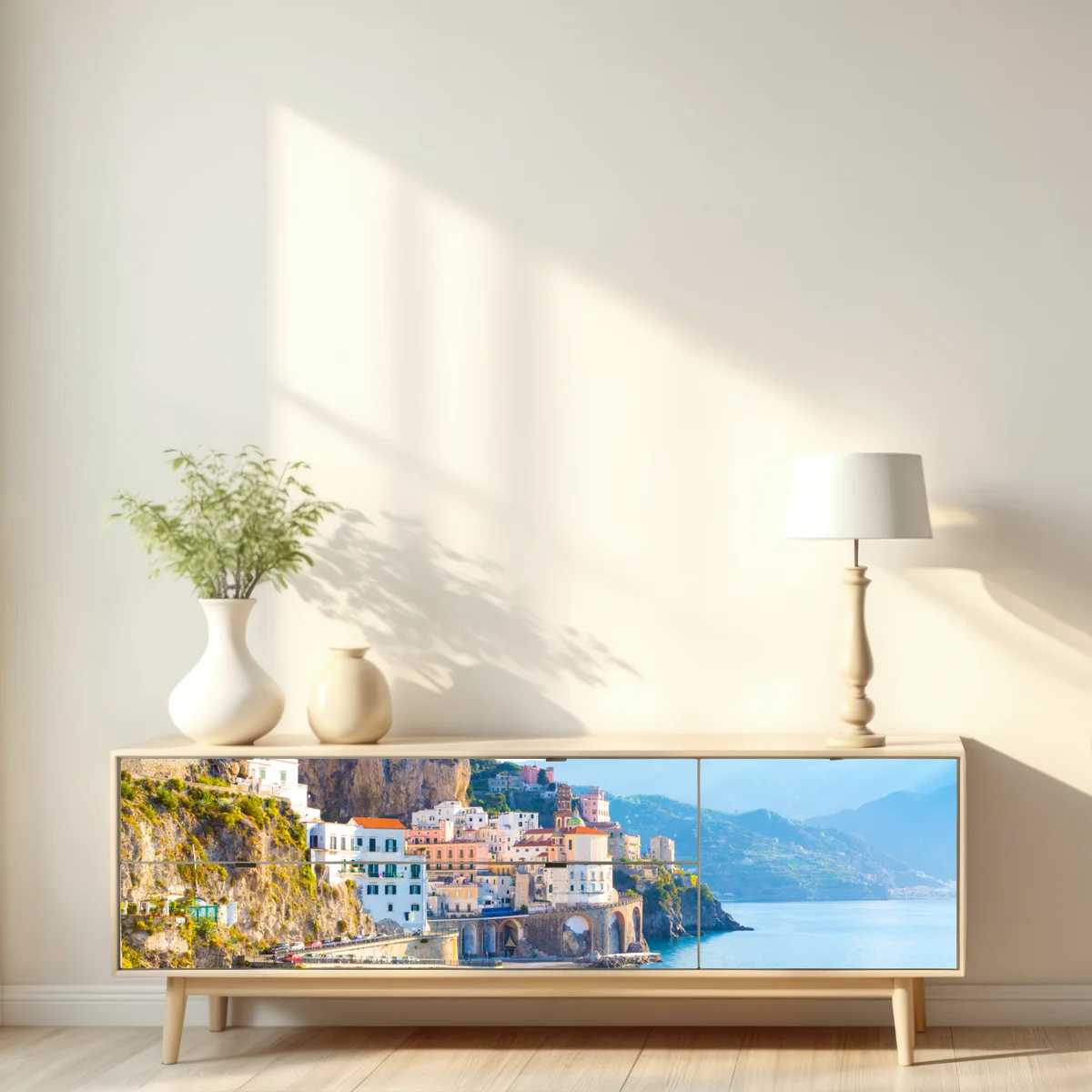 Repositionierbarer Aufkleber sonniges dorf am kliff Amalfiküste Repositionierbarer Aufkleber sonniges dorf am kliff Amalfiküste