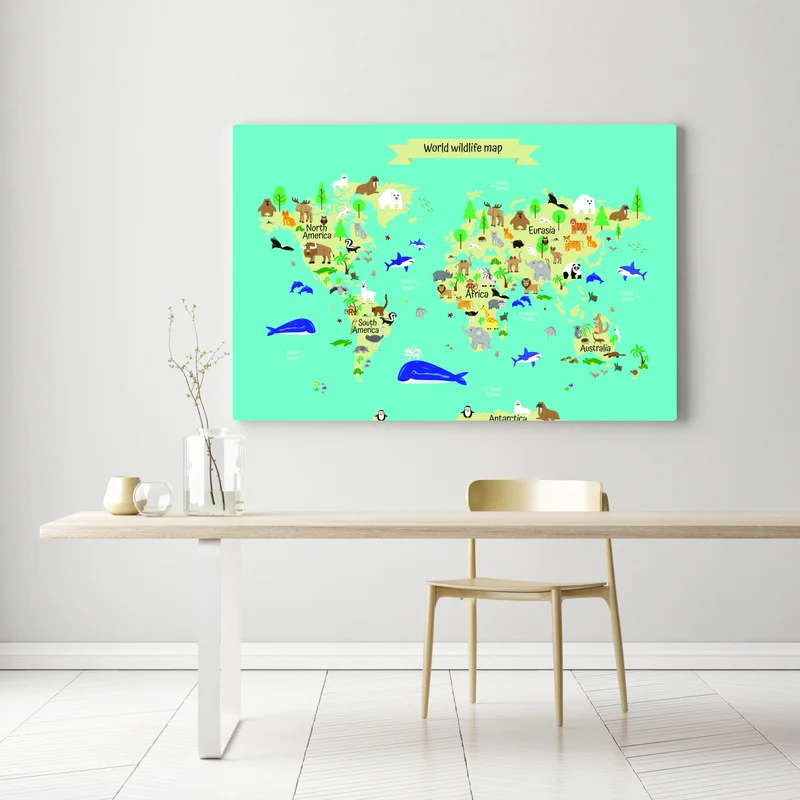 Leinwandbild weltkarte der tierwelt für kinder Leinwandbild weltkarte der tierwelt für kinder