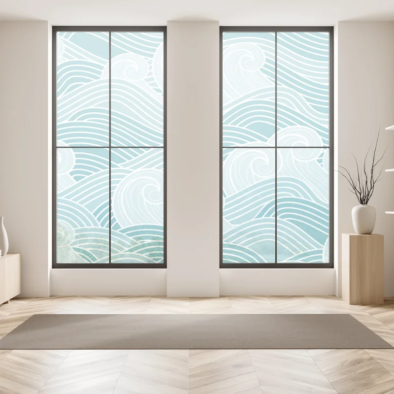 Fensteraufkleber ruhiges türkisfarbenes wellenmuster Fensteraufkleber ruhiges türkisfarbenes wellenmuster