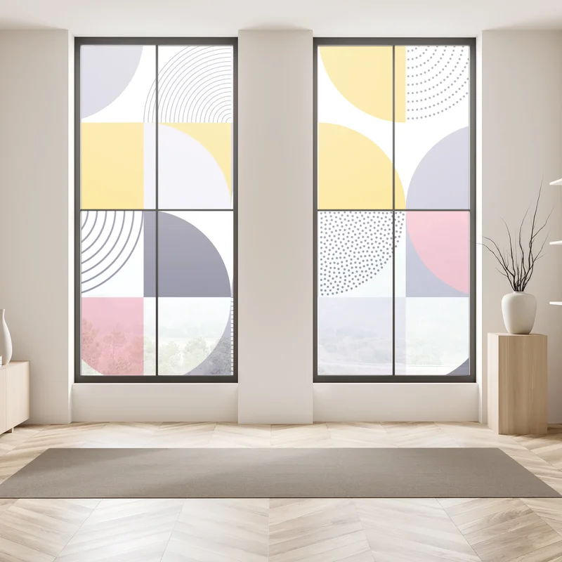 Fensteraufkleber pastellfarbenes geometrisches muster mit halbkreisen Fensteraufkleber pastellfarbenes geometrisches muster mit halbkreisen