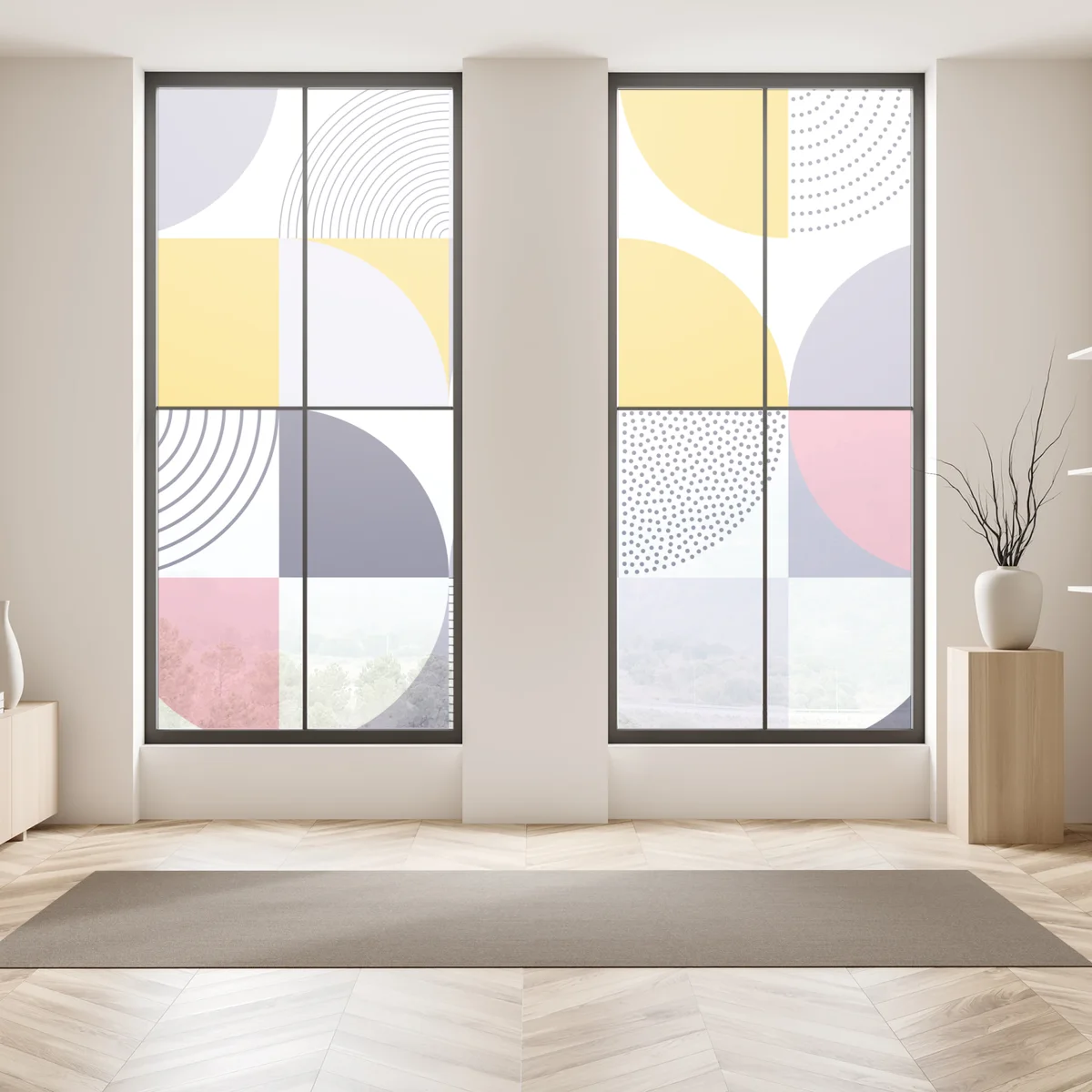 Fensteraufkleber pastellfarbenes geometrisches muster mit halbkreisen Fensteraufkleber pastellfarbenes geometrisches muster mit halbkreisen