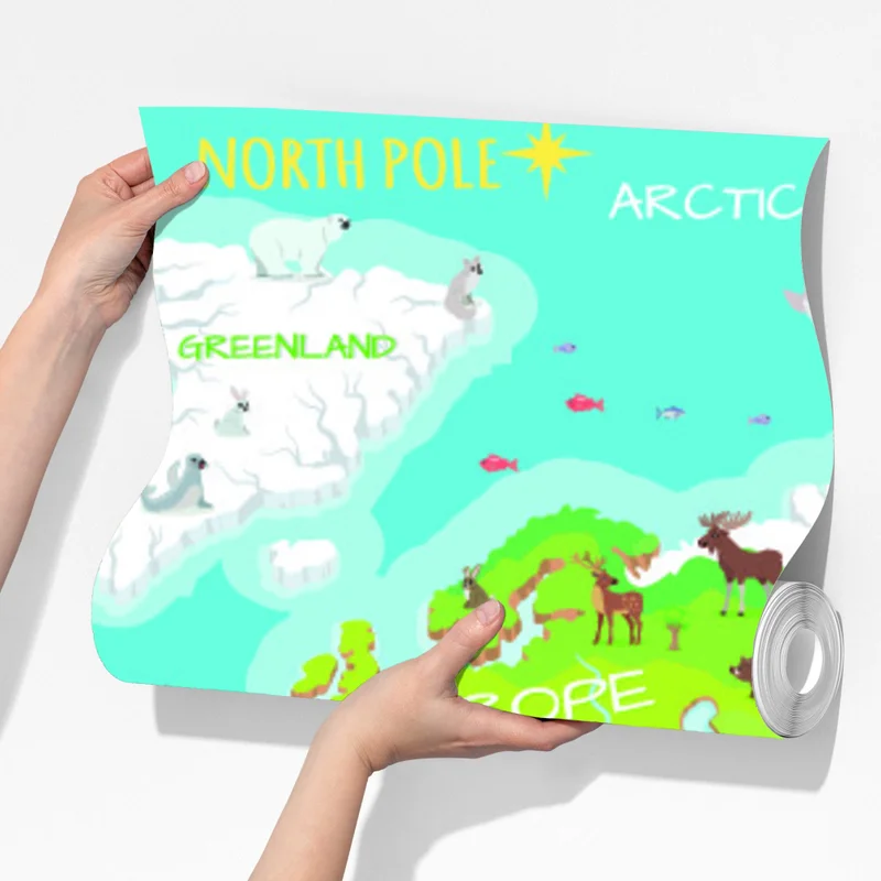 Fototapete bunte weltkarte mit tieren für kinder Fototapete bunte weltkarte mit tieren für kinder