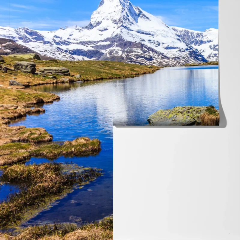 Fototapeta spokojne odbicie Matterhornu nad jeziorem Stellisee, Zermatt Fototapeta spokojne odbicie Matterhornu nad jeziorem Stellisee, Zermatt