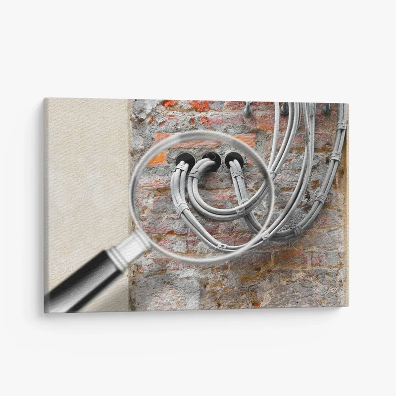 Leinwandbild Strom- und Telefonkabel gegen einen Ziegel und • Leinwandbilder bei Wallnifity® Leinwandbild Strom- und Telefonkabel gegen einen Ziegel und • Leinwandbilder bei Wallnifity®