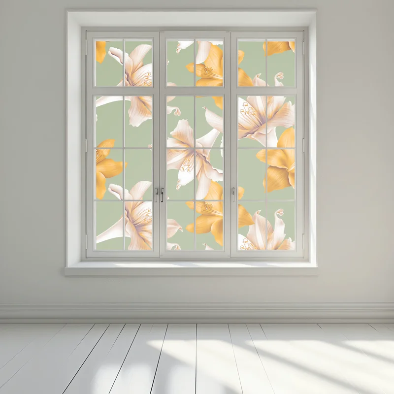 Fensteraufkleber goldene lilien botanisches muster