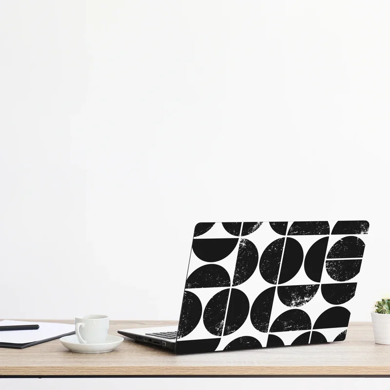 Naklejka na laptopa czarny geometryczny wzór z kół i półkół