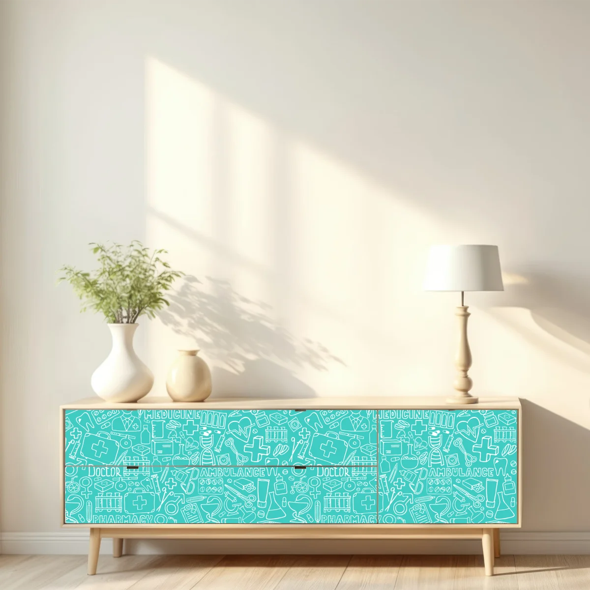 Repositionierbarer Aufkleber türkises nahtloses muster mit medizinischen icons Repositionierbarer Aufkleber türkises nahtloses muster mit medizinischen icons