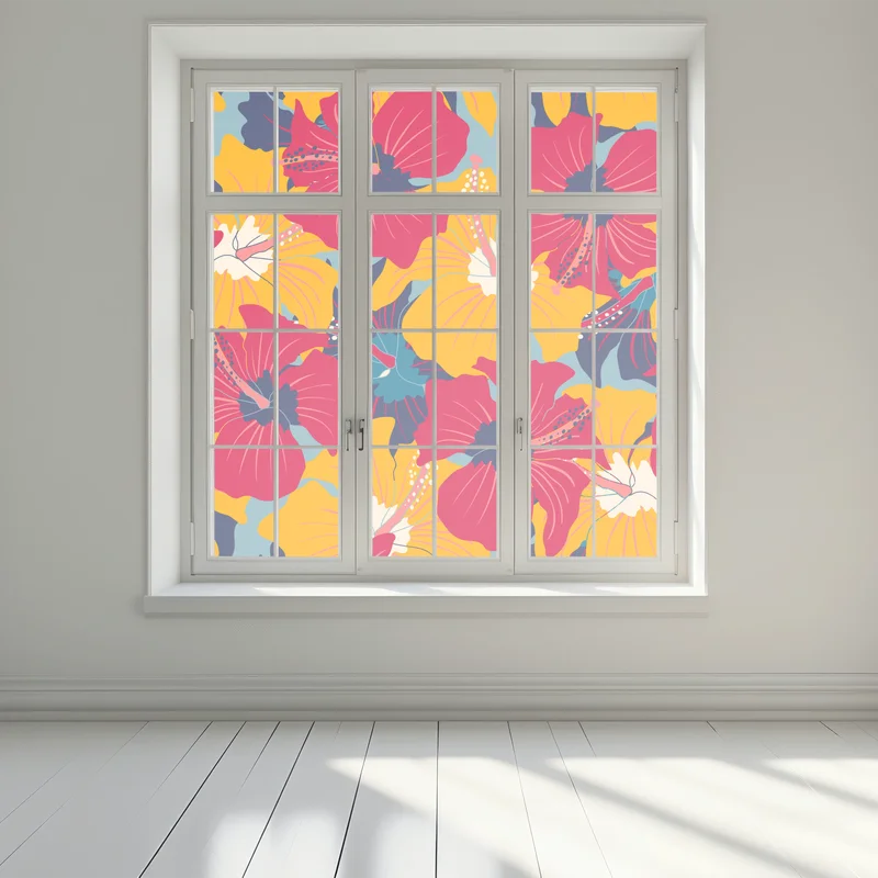Fensteraufkleber lebhaftes hibiskusmuster