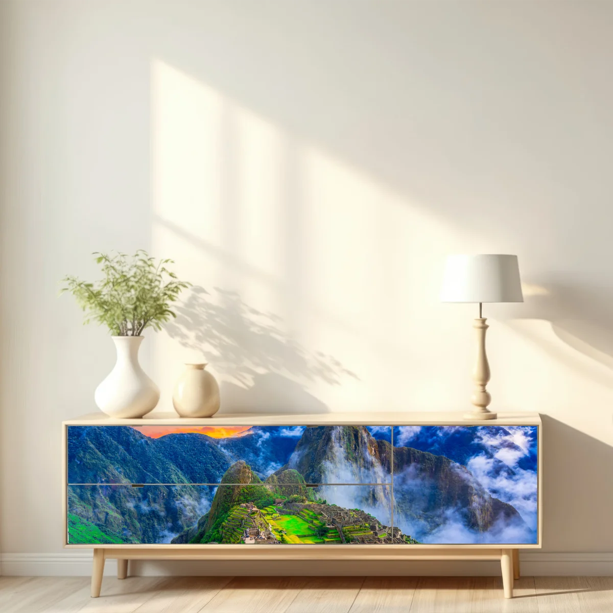 Repositionierbarer Aufkleber sonnenuntergang über Machu Picchu antike Inka-zitadelle Repositionierbarer Aufkleber sonnenuntergang über Machu Picchu antike Inka-zitadelle