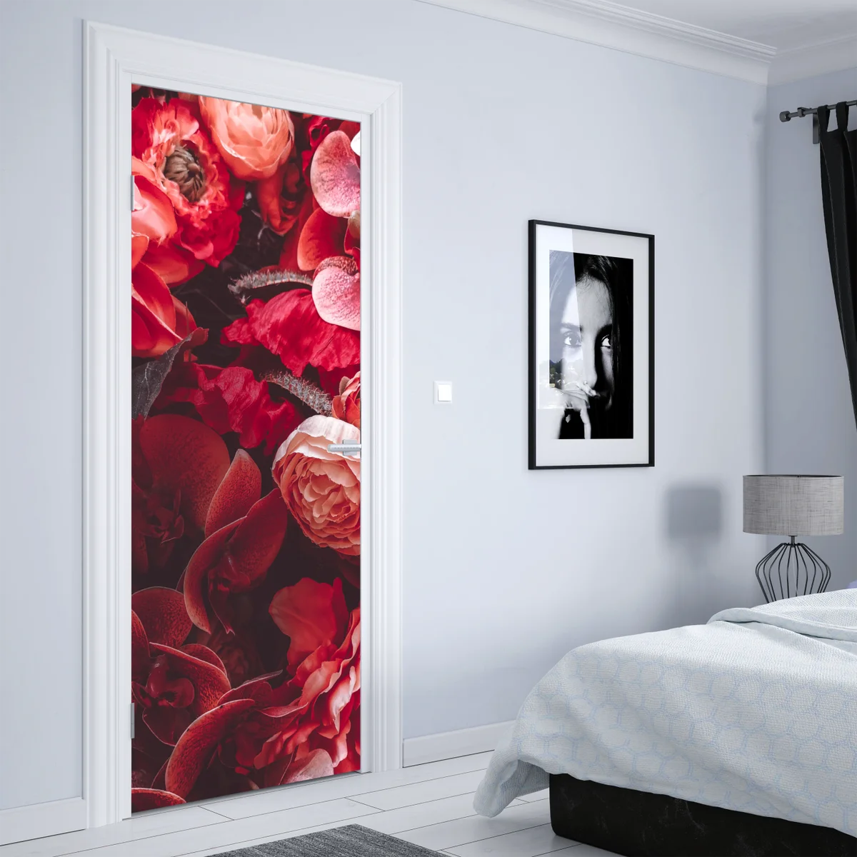 Türaufkleber prächtiges blütenmeer in tiefroten tönen Türaufkleber prächtiges blütenmeer in tiefroten tönen