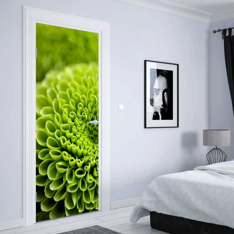 Türaufkleber leuchtende grüne blumenspirale im makro