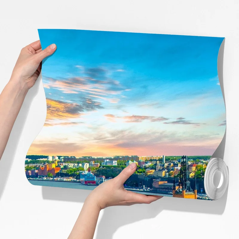 Fototapeta panorama Sztokholmu o zachodzie słońca Fototapeta panorama Sztokholmu o zachodzie słońca