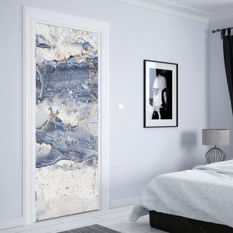 Türaufkleber blauer marmor mit goldenen adern