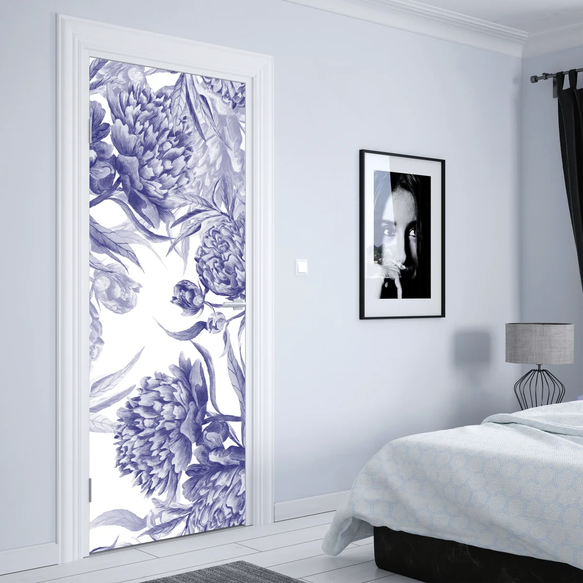 Türaufkleber blaue pfingstrosen botanisches muster Türaufkleber blaue pfingstrosen botanisches muster