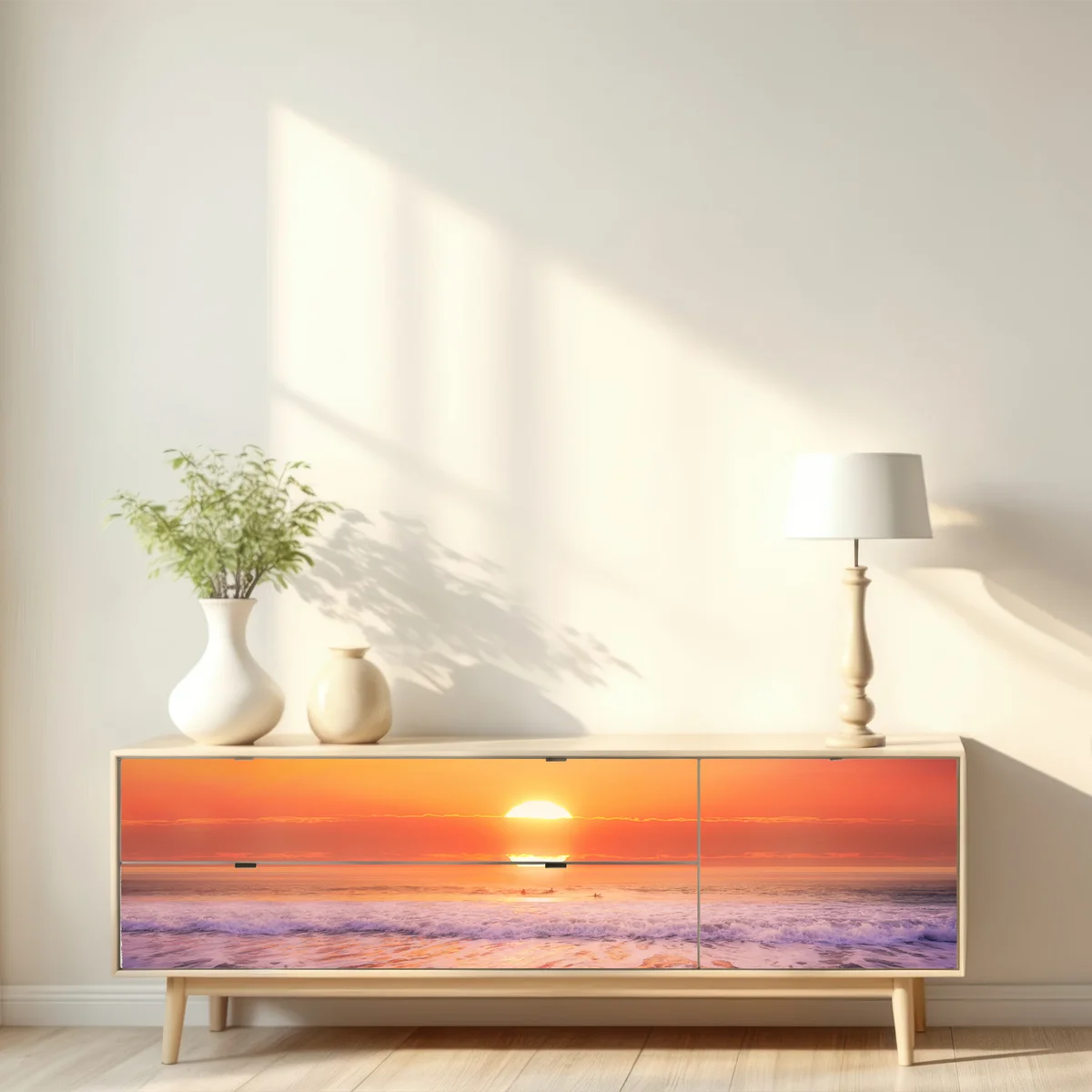 Repositionierbarer Aufkleber goldener sonnenuntergang über ruhigem strand Repositionierbarer Aufkleber goldener sonnenuntergang über ruhigem strand