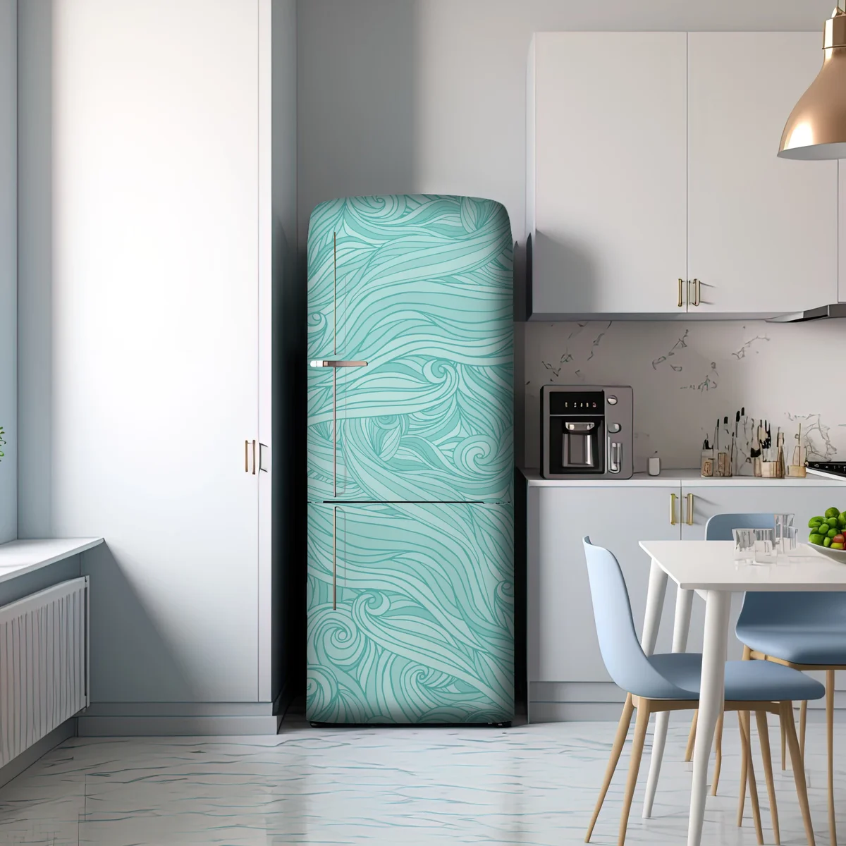 Kühlschrankaufkleber türkis wellenmuster für das interieur Kühlschrankaufkleber türkis wellenmuster für das interieur
