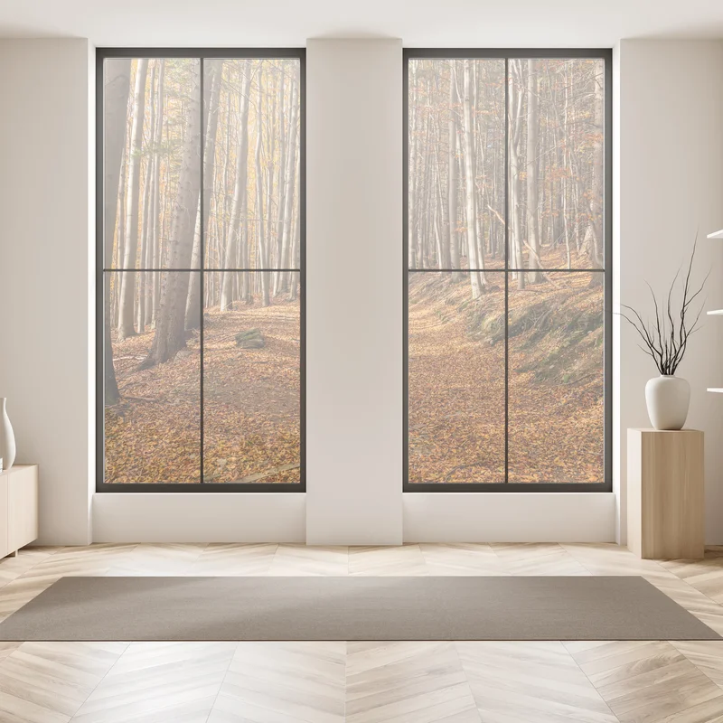 Fensteraufkleber herbstlicher waldweg mit goldenen blättern