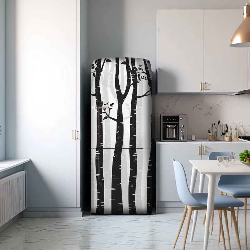 Kühlschrankaufkleber monochromatischer birkenwald Kühlschrankaufkleber monochromatischer birkenwald
