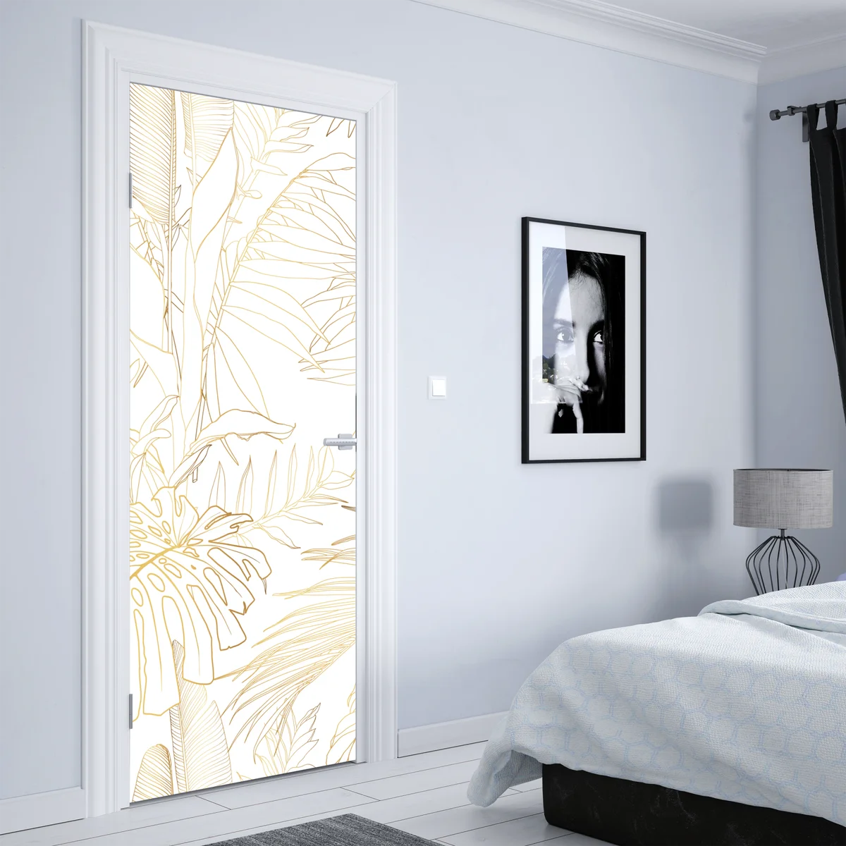 Türaufkleber goldene tropische blätter line art Türaufkleber goldene tropische blätter line art