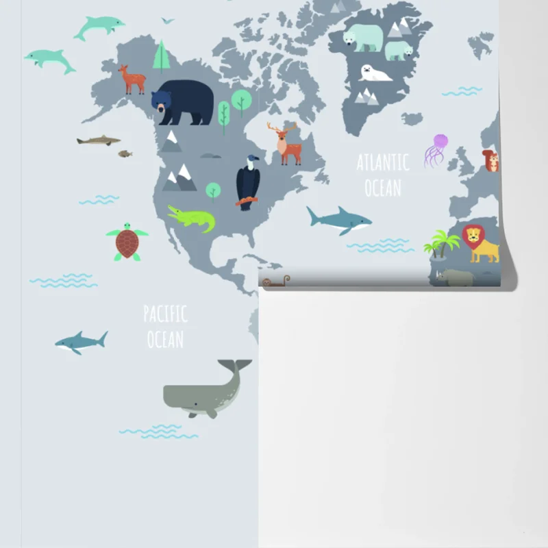 Fototapete pastellfarbene weltkarte mit tieren Fototapete pastellfarbene weltkarte mit tieren