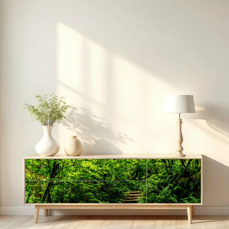 Repositionierbarer Aufkleber üppiger waldpfad Repositionierbarer Aufkleber üppiger waldpfad