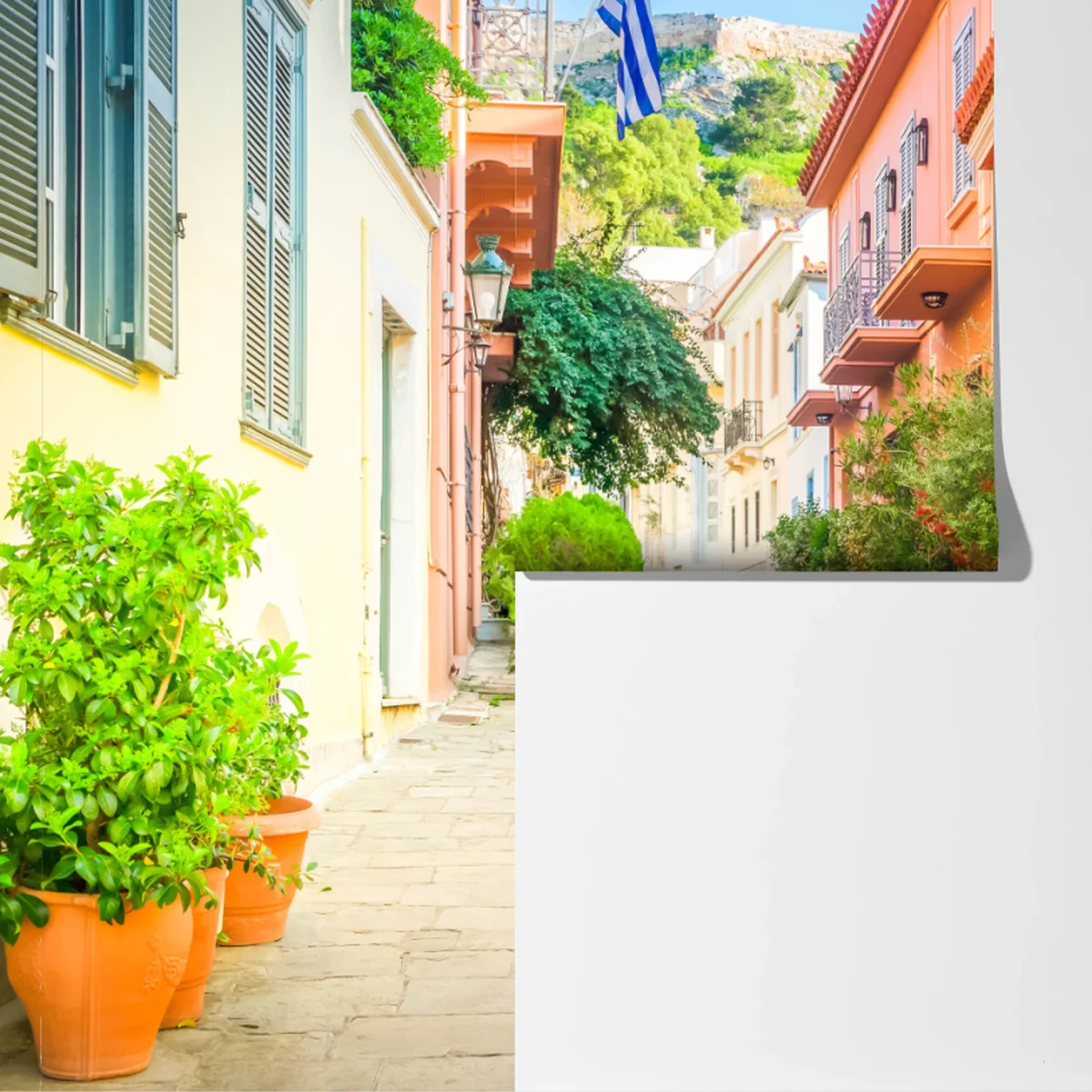 Fototapete sonnige griechische gasse mit bougainvillea Fototapete sonnige griechische gasse mit bougainvillea