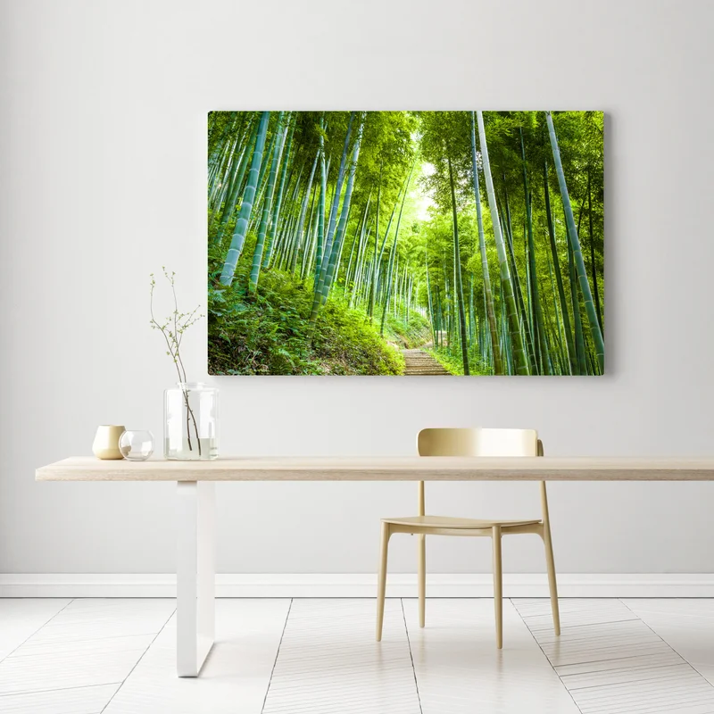 Leinwandbild ruhiger bambuswaldweg Leinwandbild ruhiger bambuswaldweg
