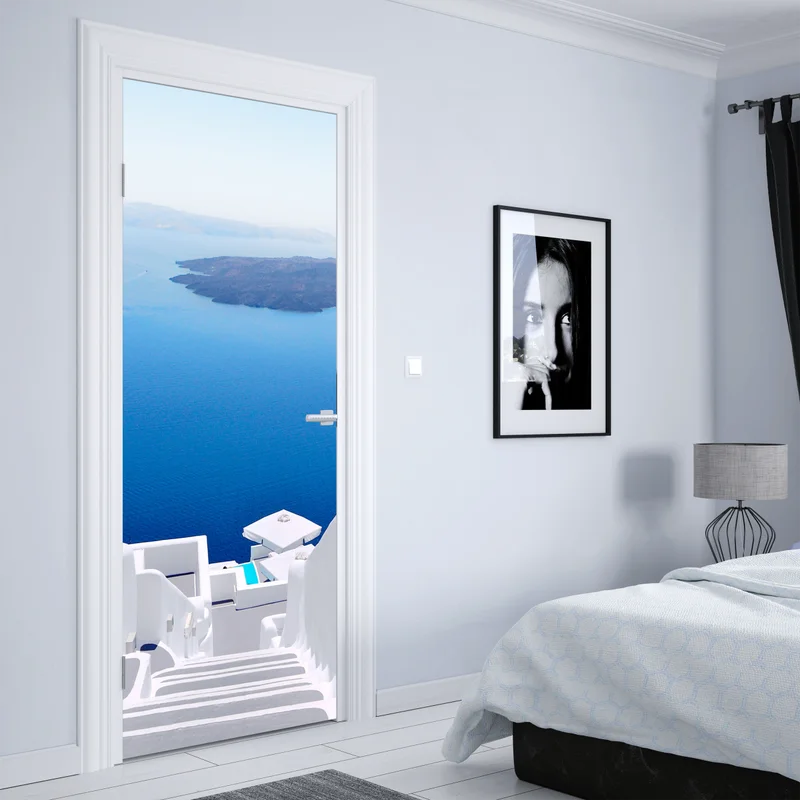 Türaufkleber Santorini weiße treppen zum meer