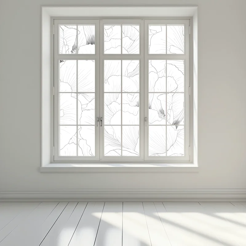 Fensteraufkleber feine botanische linienzeichnung mit blumen Fensteraufkleber feine botanische linienzeichnung mit blumen