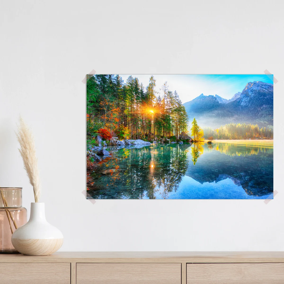 Poster Hintersee herbstlicher sonnenaufgang über dem türkisfarbenen see Poster Hintersee herbstlicher sonnenaufgang über dem türkisfarbenen see