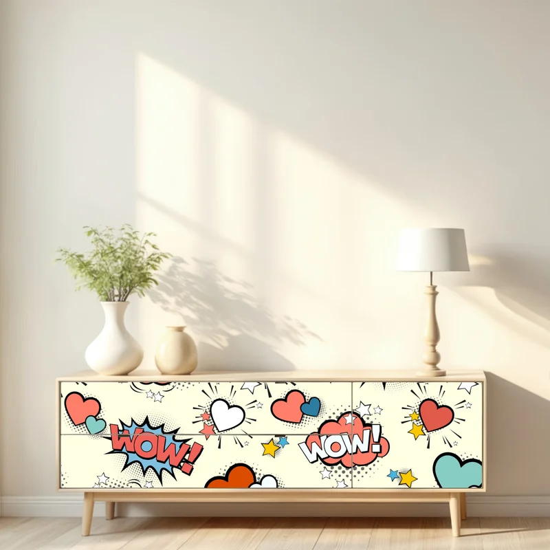 Repositionierbarer Aufkleber pop art comic-herzen und sprechblasen