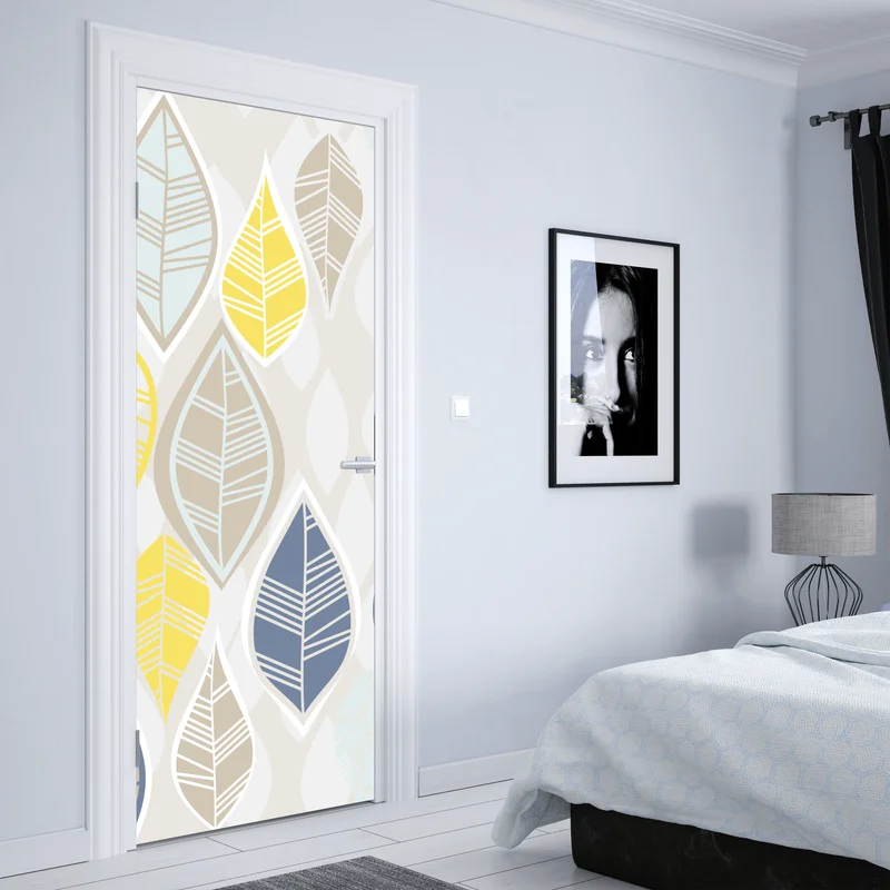 Türaufkleber skandinavisches blättermuster in sanften neutralen tönen