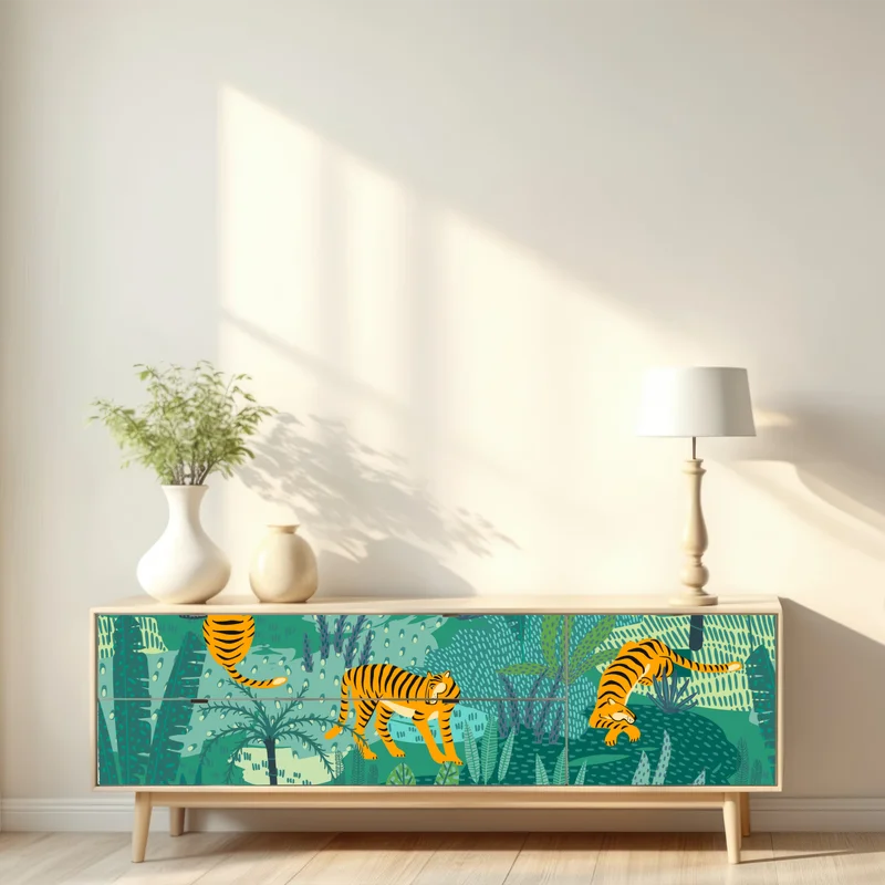 Repositionierbarer Aufkleber tropischer dschungel mit tigern