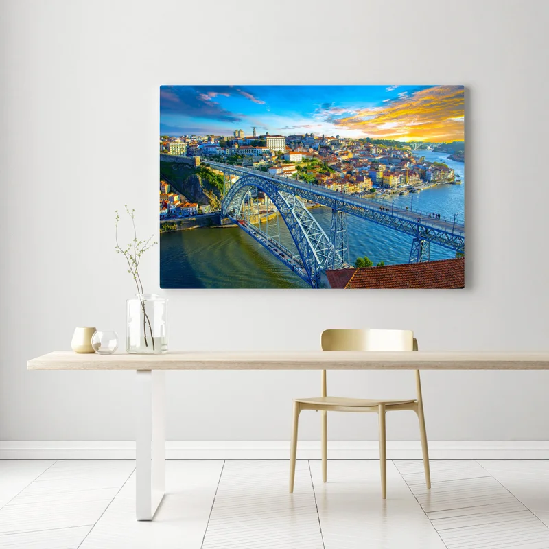 Leinwandbild sonnige Porto-stadtansicht mit brücke Leinwandbild sonnige Porto-stadtansicht mit brücke