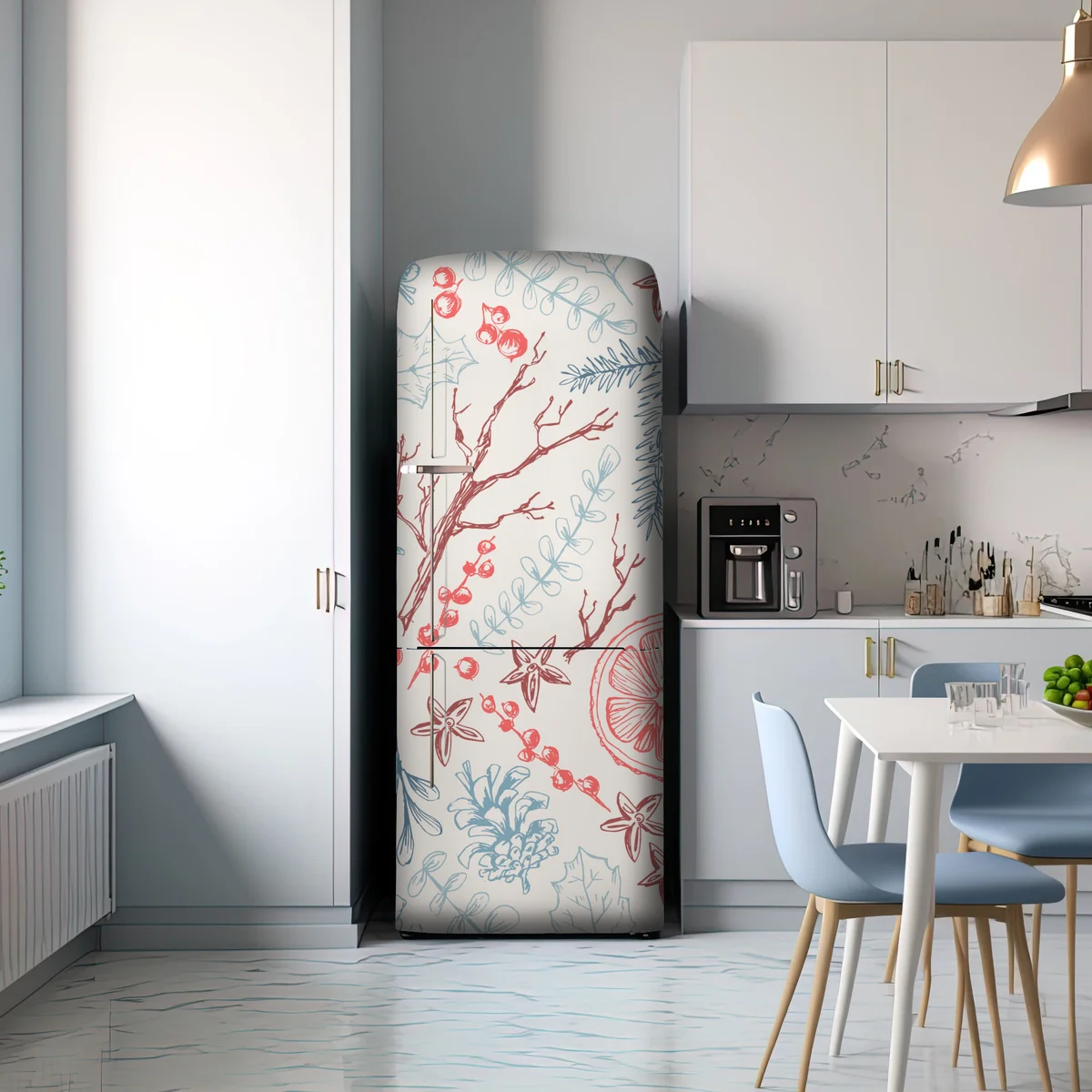Kühlschrankaufkleber handgezeichnetes winterliches botanisches muster Kühlschrankaufkleber handgezeichnetes winterliches botanisches muster