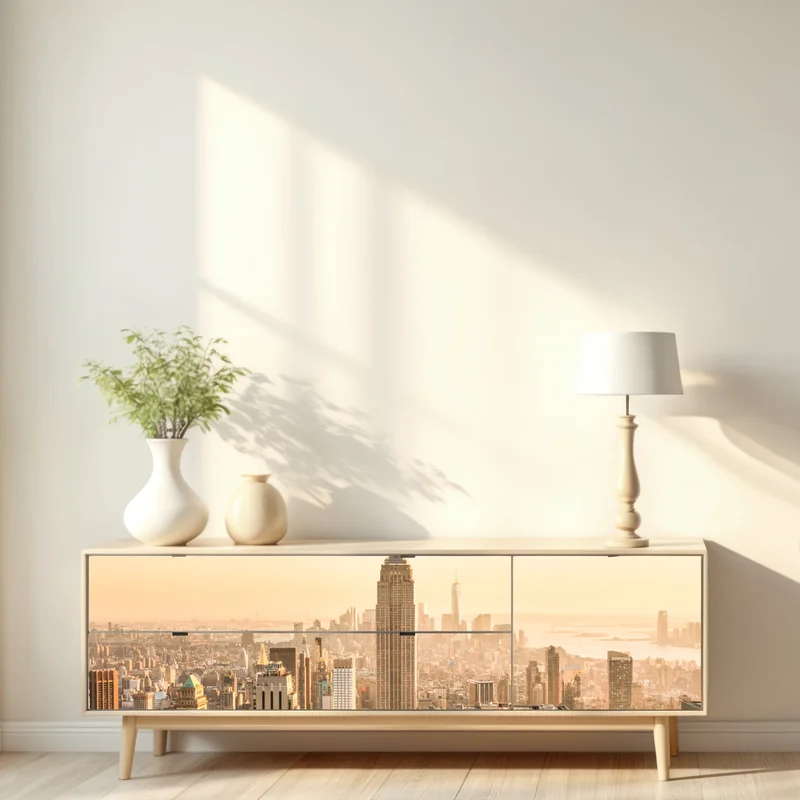 Repositionierbarer Aufkleber New York skyline im goldenen licht