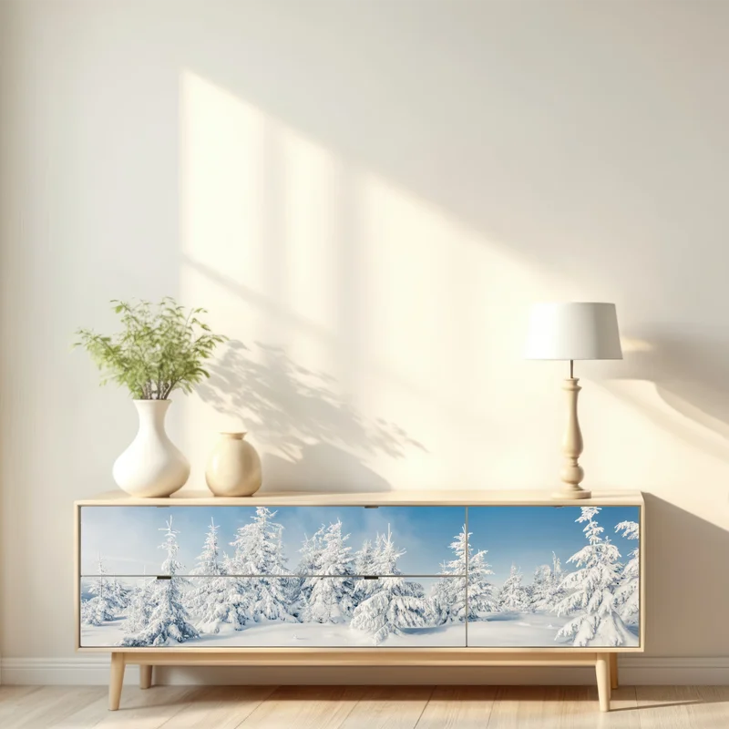 Repositionierbarer Aufkleber panorama verschneiten waldes