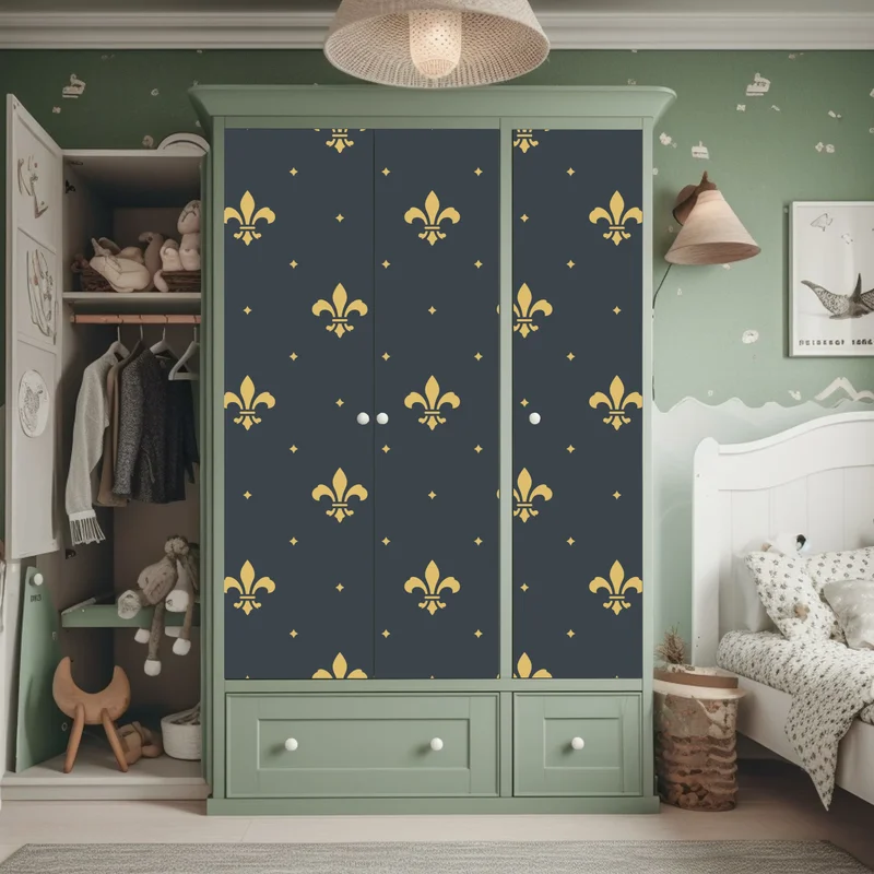 Schrankaufkleber goldenes lilienmuster auf dunklem hintergrund Schrankaufkleber goldenes lilienmuster auf dunklem hintergrund