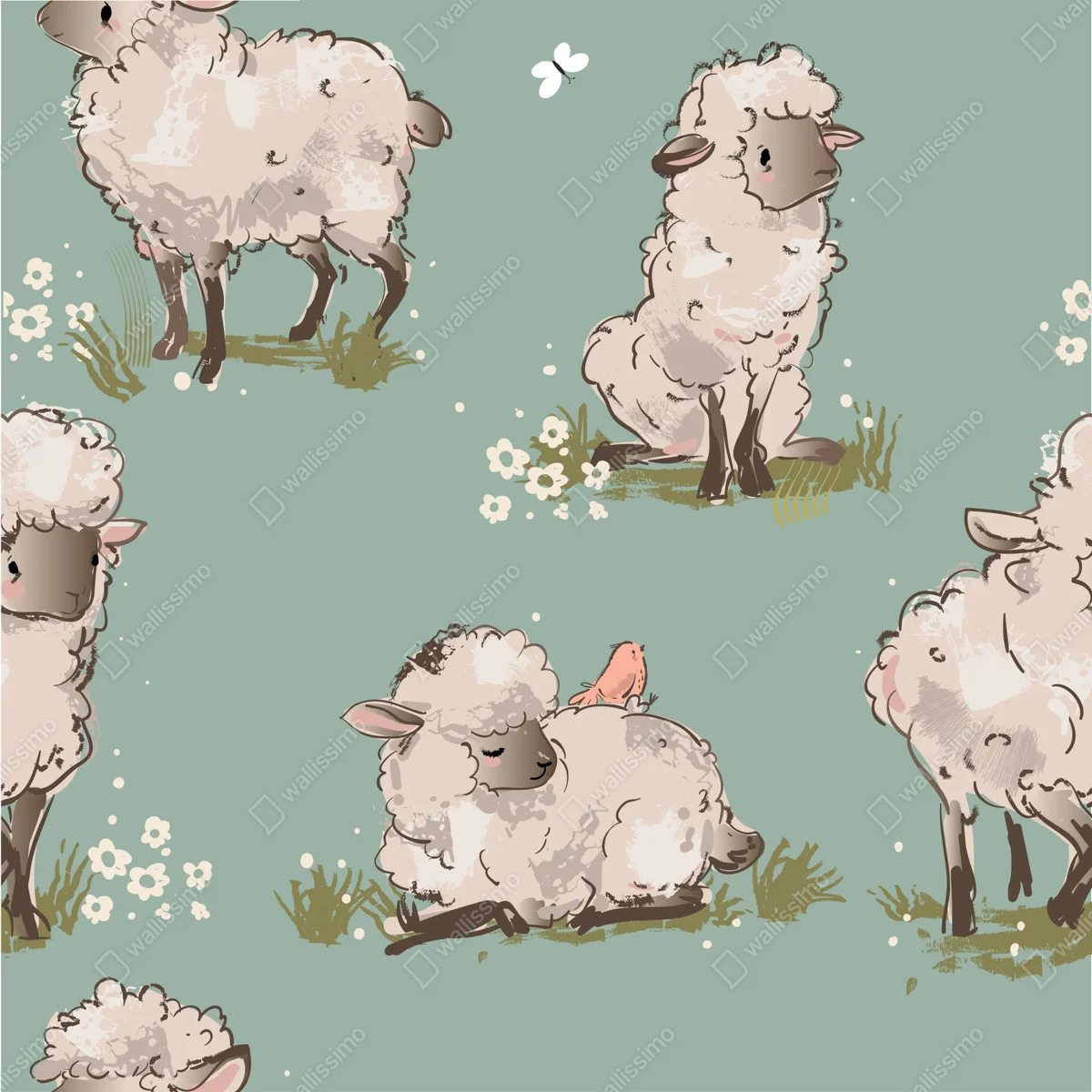 Fototapete niedliche lämmer auf türkisfarbenem hintergrund Fototapete niedliche lämmer auf türkisfarbenem hintergrund